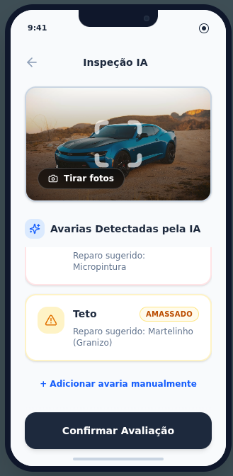 Tela do app: etapa 4 — precificação sugerida e variáveis consideradas.